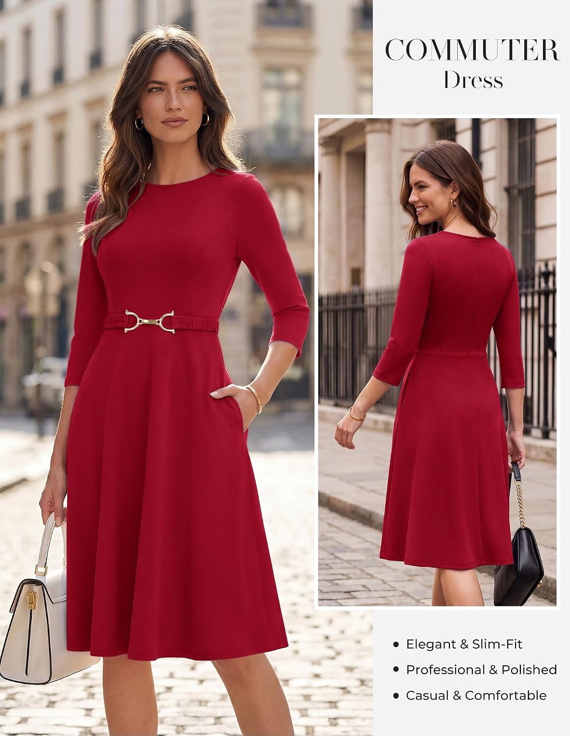 image:imageGRACE KARIN Work Business Midi Flowy 34 Sleeve Dresses for WomenWine