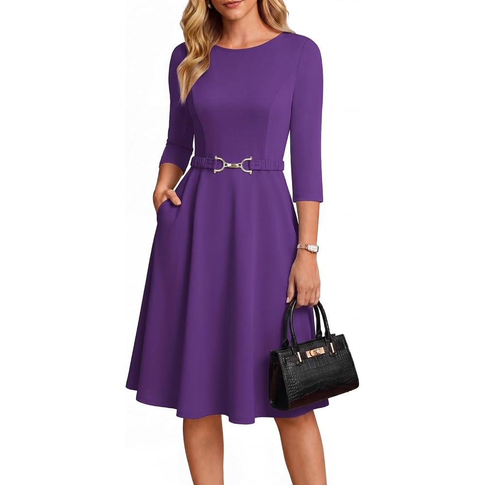 image:imageGRACE KARIN Work Business Midi Flowy 34 Sleeve Dresses for WomenDeep Purple