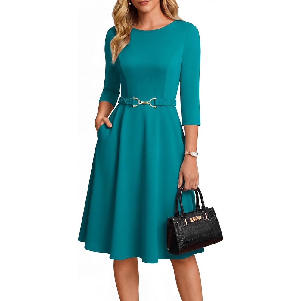 image:imageGRACE KARIN Work Business Midi Flowy 34 Sleeve Dresses for WomenPeacock Blue