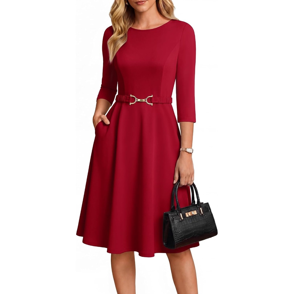 image:imageGRACE KARIN Work Business Midi Flowy 34 Sleeve Dresses for WomenWine