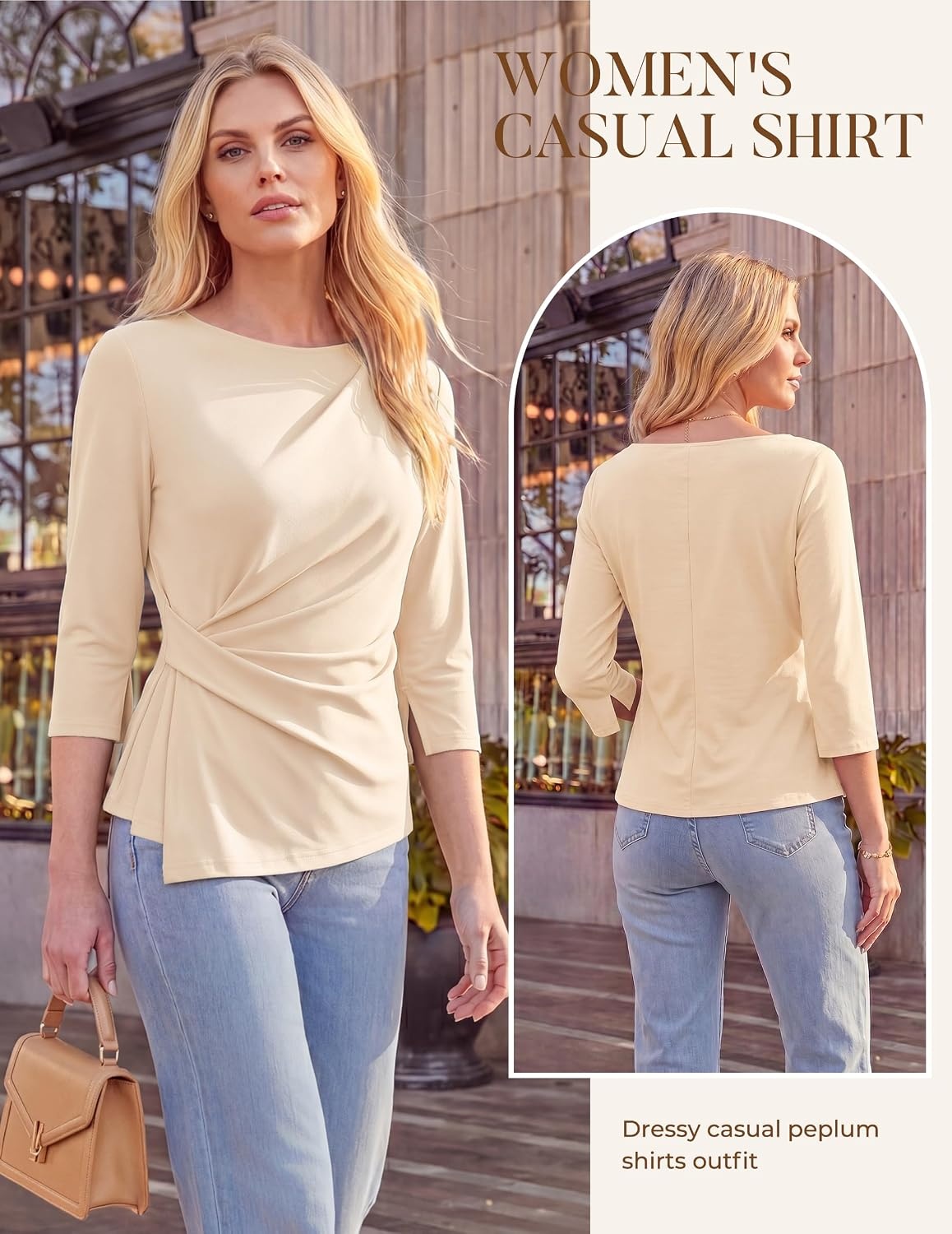 image:imageGRACE KARIN Womens Fall Peplum Tops Dressy Casual ShirtApricot