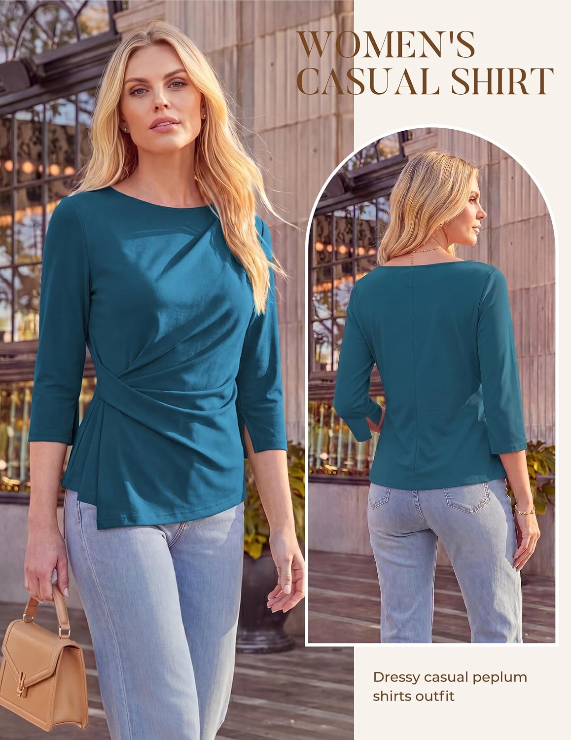 image:imageGRACE KARIN Womens Fall Peplum Tops Dressy Casual ShirtBlue Green