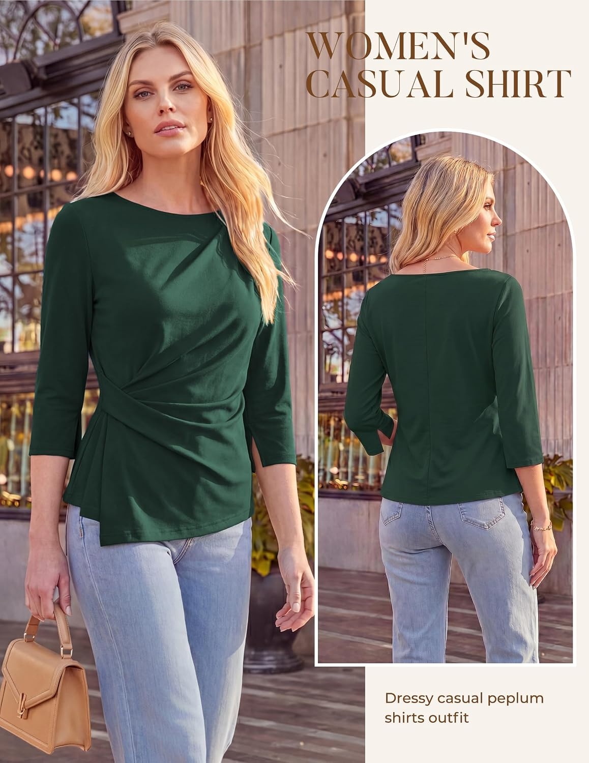 image:imageGRACE KARIN Womens Fall Peplum Tops Dressy Casual ShirtDark Green
