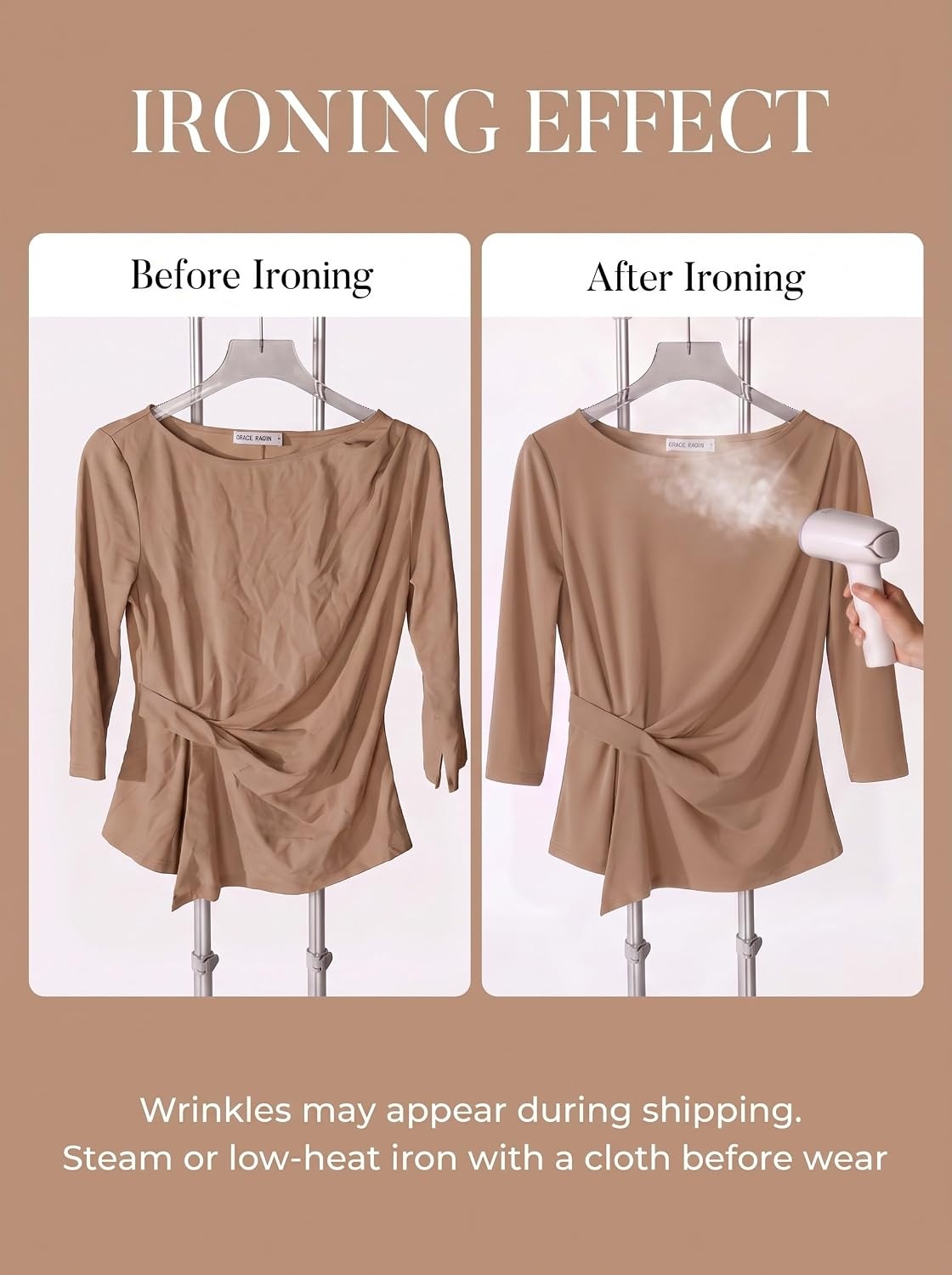 image:imageGRACE KARIN Womens Fall Peplum Tops Dressy Casual ShirtKhaki