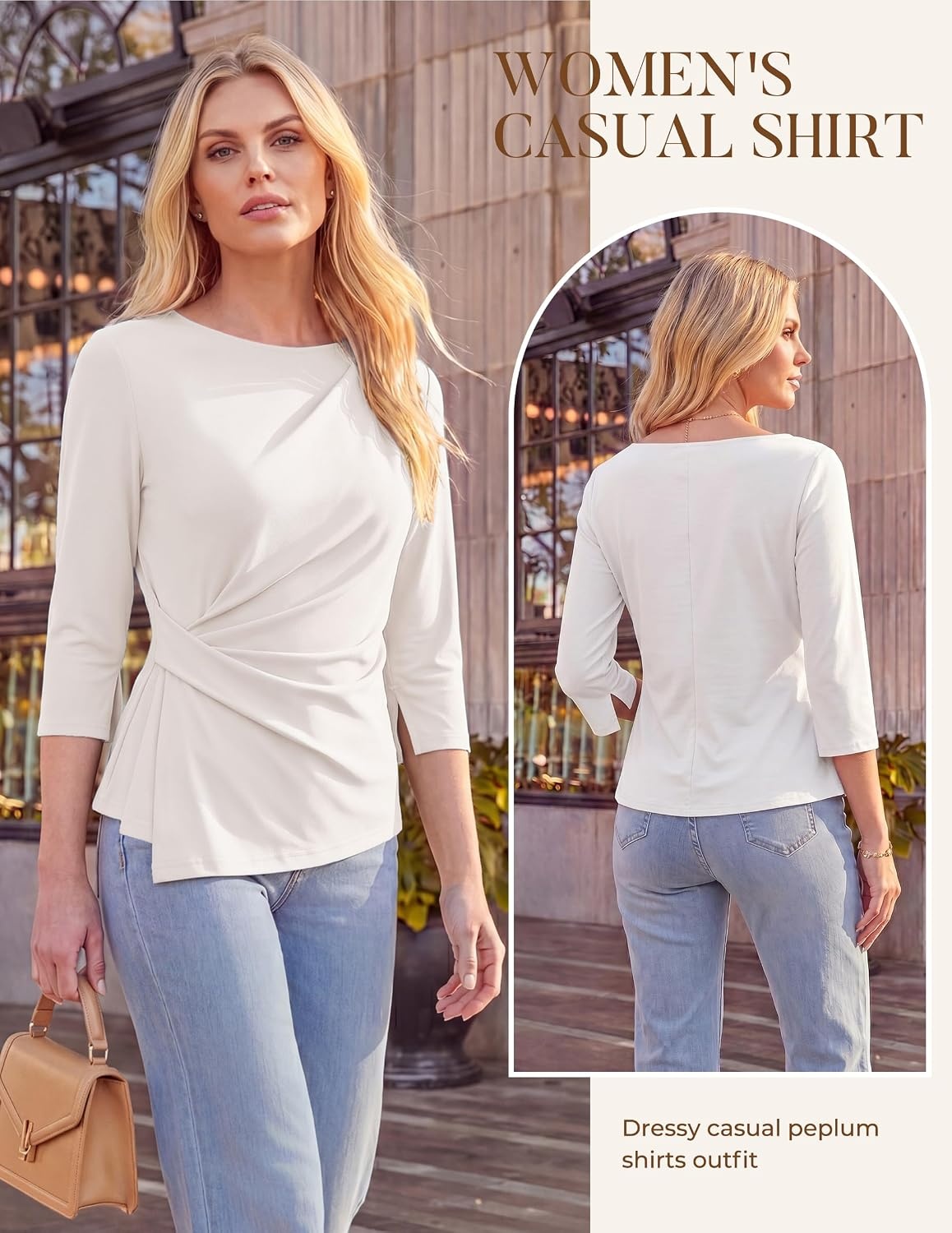 image:imageGRACE KARIN Womens Fall Peplum Tops Dressy Casual ShirtWhite