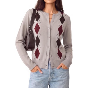 GRACE KARIN Cardigan for Women Argyle Fall Sweaters Cozy Teacher Outfits(Argyle Oatmeal White)